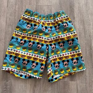 Disney Mickey Mouse Kids Swim Trunks Size 7/8 Blue Yellow Fruit Sunglasses